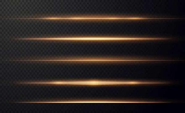 Золотые Горизонтальные Блики Лазерные Лучи Горизонтальные Лучи Света Красивые Световые — стоковый вектор