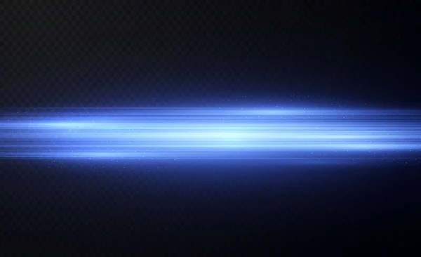 Fénysugarak Neon Kék Színben Világító Vízszintes Neonlézer Fényátlátszó Reális Fénysugarak — Stock Vector