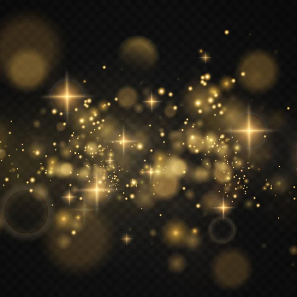 Şeffaf Bir Zemin Üzerinde Altın Parıldayan Yıldızlı Altın Tozlar Parlak — Stok Vektör