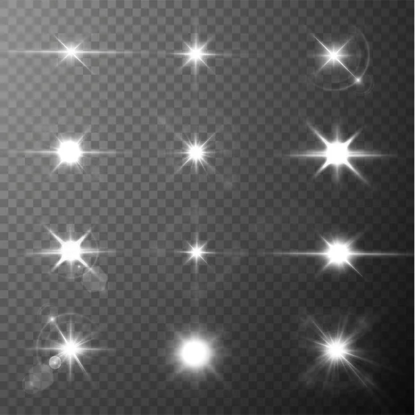Slunce Září Jasnými Světelnými Paprsky Realistickou Září Světelná Hvězda Průhledném — Stockový vektor