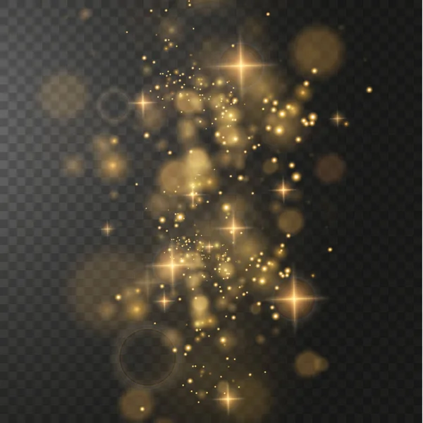 Goldglitzernder Staub Mit Goldglitzernden Sternen Auf Transparentem Hintergrund Glitzernde Textur — Stockvektor