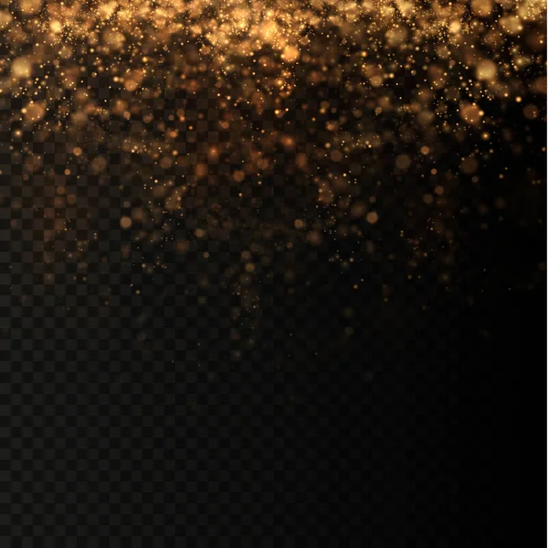 透明な背景に金の輝く星とゴールド輝く塵 とろけるような食感 豪華グリーティングリッチカードのクリスマス効果 — ストックベクタ