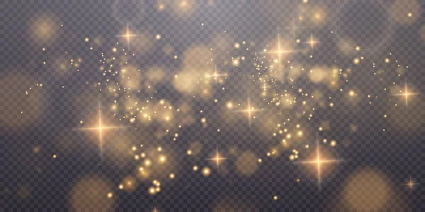 Polvo Brillante Dorado Con Estrellas Brillantes Doradas Sobre Fondo Transparente — Vector de stock