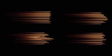 Altın hız çizgisi koleksiyonu izole edildi. Altın ışık, elektrik ışığı, ışık efekti. Oyunlar, video, fotoğraf, çağrı, HUD için altın eğri png. İzole vektör illüstrasyonu.