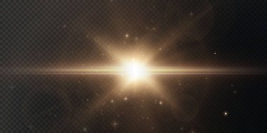 Altın yatay mercek fişekleri paketi. Lazer ışınları, yatay ışık ışınları. Güzel ışık fişekleri. Işık arka planında parlak çizgiler. Parlak, soyut, ışıl ışıl bir arka plan.