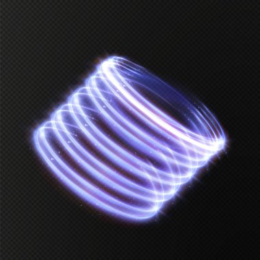 Şeffaf bir arkaplanda parlak neon dalgalı bir ışık çizgisi. Neon ışığı, elektrik ışığı, ışık efekti png. Eğri neon hattı png oyunlar için, video, fotoğraf, çağrı, HUD. İzole vektör illüstrasyonu.