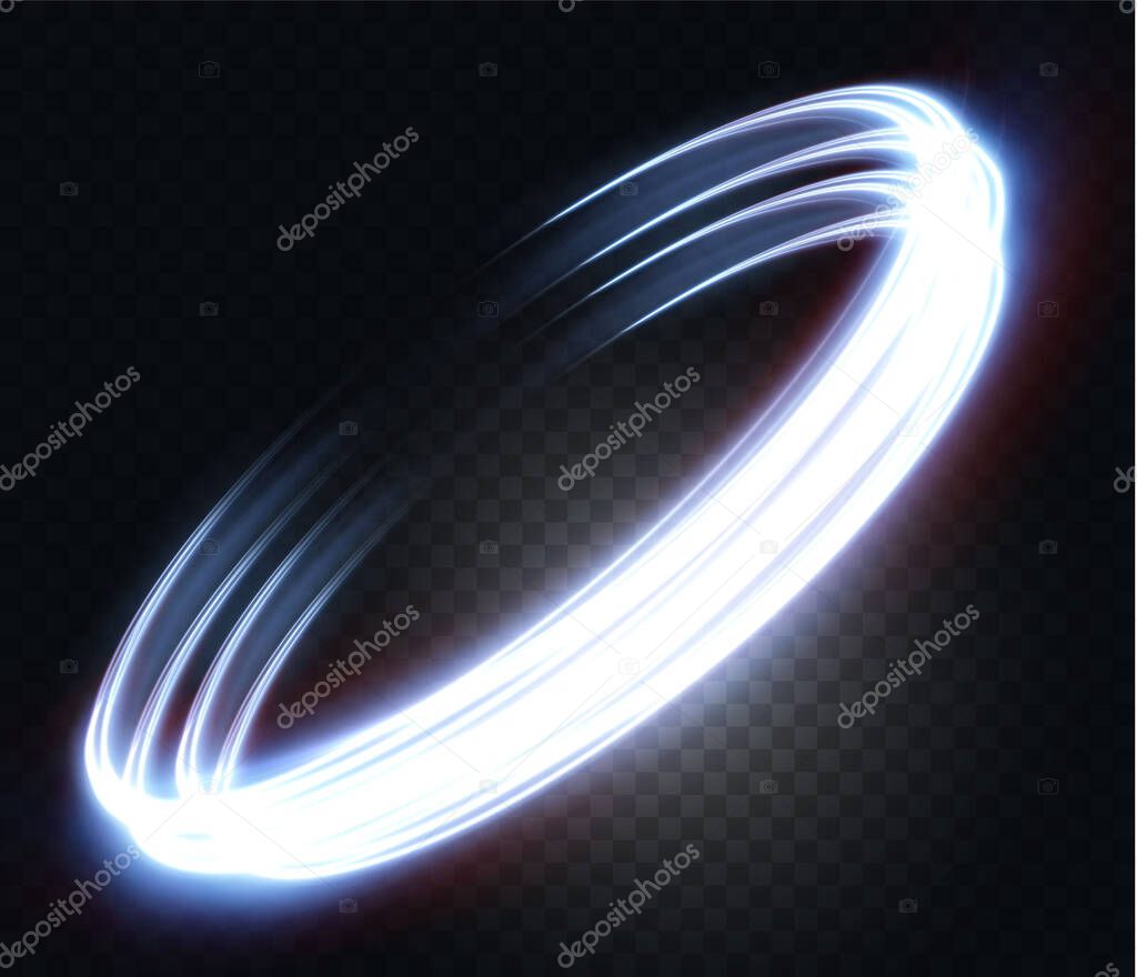 Luminous neon wavy line of light on a transparent background. neon light, electric light, light effect png. Curve neon line png for games, video, photo, callout, HUD. Isolated vector illustration.