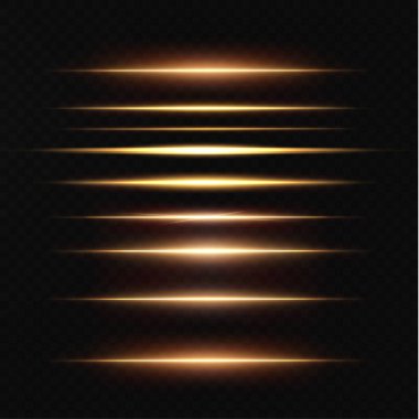  Yatay mercek fişekleri paketi. Lazer ışınları, yatay ışık ışınları. Güzel ışık fişekleri. Işık arka planında parlak çizgiler. Koleksiyon efekti açık beyaz çizgi 
