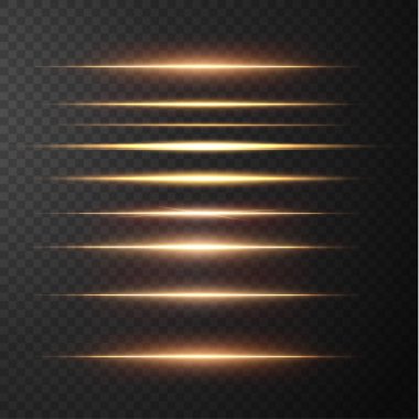  Yatay mercek fişekleri paketi. Lazer ışınları, yatay ışık ışınları. Güzel ışık fişekleri. Işık arka planında parlak çizgiler. Koleksiyon efekti açık beyaz çizgi 