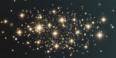 Şeffaf bir zemin üzerinde beyaz parıldayan yıldızlarla aydınlık tozlar. Parlak bir doku. Zengin kartı karşılamak için Noel efekti.