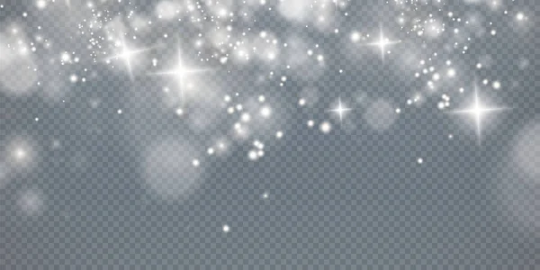 Leichter Funkelnder Staub Mit Weiß Funkelnden Sternen Auf Transparentem Hintergrund — Stockvektor
