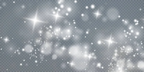 Şeffaf Bir Zemin Üzerinde Beyaz Parıldayan Yıldızlarla Aydınlık Tozlar Parlak — Stok Vektör