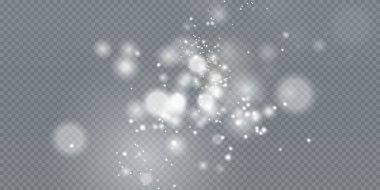 Şeffaf bir zemin üzerinde beyaz parıldayan yıldızlarla aydınlık tozlar. Parlak bir doku. Zengin kartı karşılamak için Noel efekti.