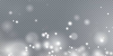 Şeffaf bir zemin üzerinde beyaz parıldayan yıldızlarla aydınlık tozlar. Parlak bir doku. Zengin kartı karşılamak için Noel efekti.