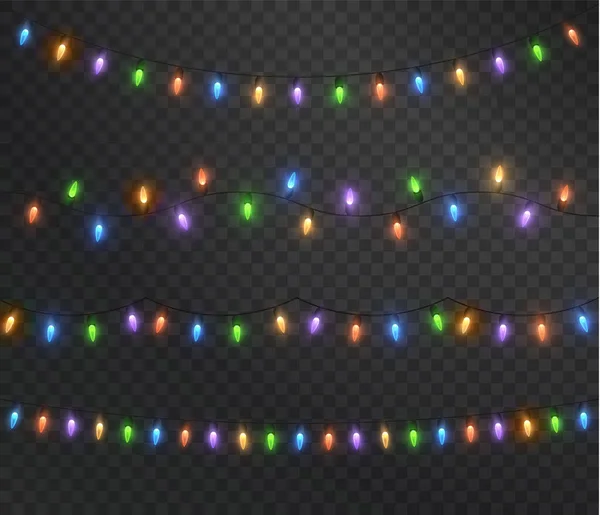 Luces Navidad Guirnalda Navidad Colorida Elemento Decorativo Festivo Aislado 2022 — Archivo Imágenes Vectoriales