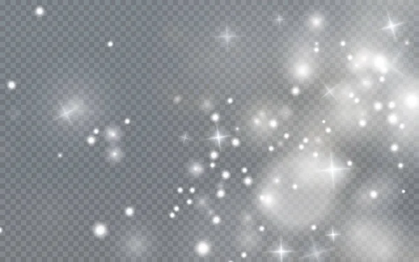 Világos Csillogó Por Fehér Csillogó Csillagokkal Átlátszó Háttérrel Ragyogó Textúra — Stock Vector