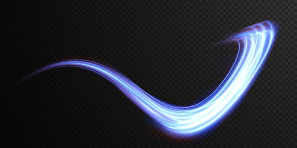 Linha Luz Ondulada Azul Luminosa Sobre Fundo Transparente Luz Néon — Vetor de Stock