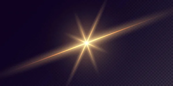 Rayons Lumière Couleur Dorée Horizontale Avec Éblouissement Éclairs Isolés Sur — Image vectorielle