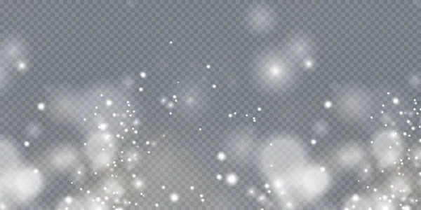 透明な背景に白い輝く星と光輝く塵 とろけるような食感 豪華グリーティングリッチカードのクリスマス効果 — ストックベクタ