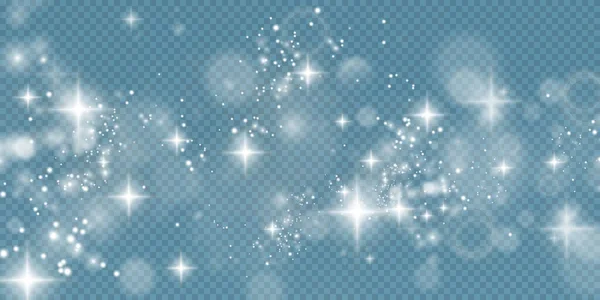Világos Csillogó Por Fehér Csillogó Csillagokkal Átlátszó Háttérrel Ragyogó Textúra — Stock Vector