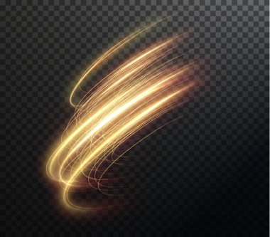 Açık altın kıvrım. Altın çizginin kıvrımlı ışık etkisi. PNG parlak altın çember. Açık altın pedistal, podyum, platform, masa. Vektör PNG. Vektör illüstrasyonu