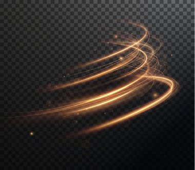Açık altın kıvrım. Altın çizginin kıvrımlı ışık etkisi. PNG parlak altın çember. Açık altın pedistal, podyum, platform, masa. Vektör PNG. Vektör illüstrasyonu