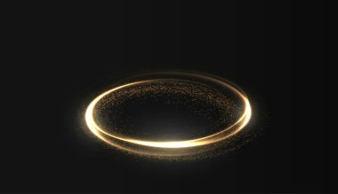 Abstract golden circular light effect. Glowing round shimmer with radiant flare. 