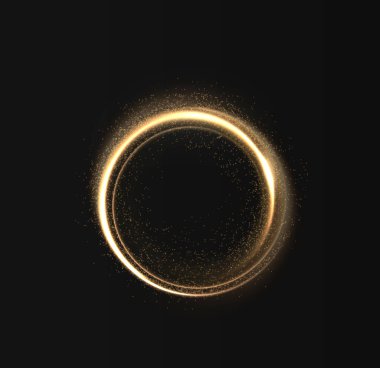 Abstract golden circular light effect. Glowing round shimmer with radiant flare. 