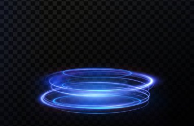 Glowing blue spiral and swirling neon rings with lens flare and abstract motion perfect for glamorous, high-energy, and luxurious digital designs or visuals.