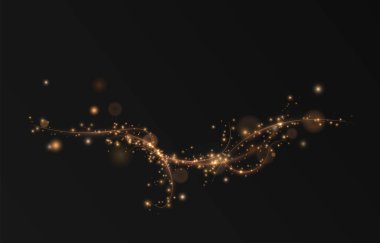 Altın kıvrımlı ışık çizgisi, ip, bant. Hafif efektlerle gösterişli altın çizgiler. Açık altın kıvrım. Altın çizginin kıvrımlı ışık etkisi. Vektör illüstrasyonu