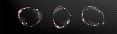 collection of lifelike soap bubbles displayed on a transparent background. Features vector-style flying bubbles resembling water and glass, ideal for stock illustrations. 