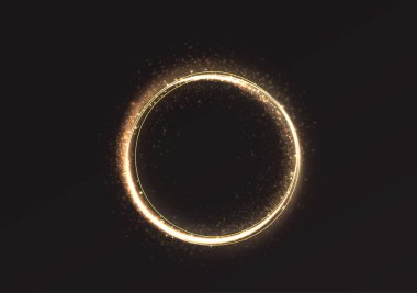 Glowing gold swirl with star shapes, lens flare, and sparkling light beams. A luxurious, ethereal vector design with neon colors and a transparent background, perfect for elegant themes.