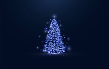 Stock illustration of a magical Christmas tree created with blue lights against a dark background