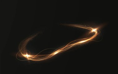 vector background featuring radiant gold streaks, shimmering light trails, and dynamic fire-like curves. A glowing speed effect with elegant swirling motion stock illustration.