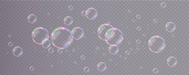 Stock illustration featuring realistic soap bubbles with translucent, iridescent surfaces perfect for fresh, playful, or clean-themed designs.