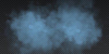 Blue smoke explosion special effect isolated on a transparent background stock illustration.