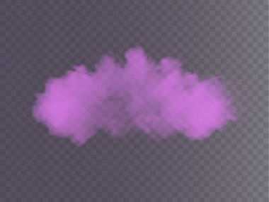 Vector isolated pink smoke texture on a transparent black background. Special effect of steam, fog, smoke, or clouds stock illustration.