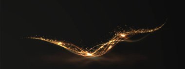 vector background featuring radiant gold streaks, shimmering light trails, and dynamic fire-like curves. A glowing speed effect with elegant swirling motion stock illustration.