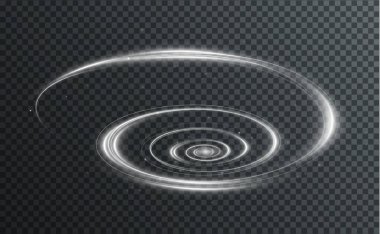 White glowing lines with a radiant light flare. Shimmering speed trails and light streak effects. Stock illustration.