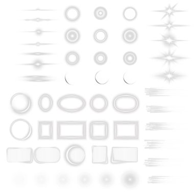 Vector stock illustration set of glittering light materials, including sparkles, glows, and shine effects.
