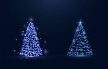 Stock illustration of a magical Christmas tree created with blue lights against a dark background
