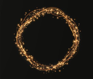 vector background featuring radiant gold streaks, shimmering light trails, and dynamic fire-like curves. A glowing speed effect with elegant swirling motion stock illustration.
