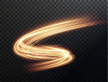 Açık altın kıvrım. Altın çizginin kıvrımlı ışık etkisi. PNG parlak altın çember. Açık altın pedistal, podyum, platform, masa. Vektör PNG. Vektör illüstrasyonu
