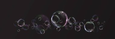  iridescent bubble floating mid-air against a black background, reflecting vibrant colors and light effects. Transparent, textured, and dynamic, capturing motion, beauty, and playful energy