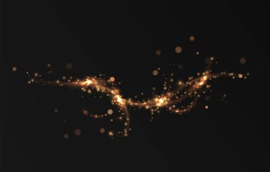 Parıldayan parçacıklar ve parlak bir ışık halkası. Yılbaşı ve yeni yıl arkaplanında soyut ışıltılı bir konfeti çerçevesi ve büyülü bir parıltı var.