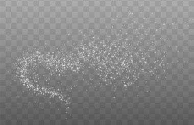 Sihirli gümüş kıvılcımlar parlayan kuyruklu yıldız yolunda kıvrılır, şeffaf bir arkaplanda parlak, şenlikli ve fantezi dolu bir vektör yaratır..