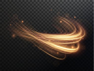 Açık altın kıvrım. Altın çizginin kıvrımlı ışık etkisi. PNG parlak altın çember. Açık altın pedistal, podyum, platform, masa. Vektör PNG. Vektör illüstrasyonu