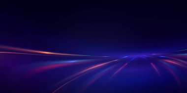 Modern vektör tasarımları, dijital yollar veya geometrik duyarlılığa sahip soyut teknoloji arkaplanları için ideal hız ve geleceksel hareketi sembolize eden parlak, akıcı neon ışık eğrisi