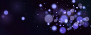 Noel arkaplanı. Toz PNG. Sihirli mavi toz. Güzel, parlak toz parçacıkları hafifçe düşer. Muhteşem ışıltı efekti. Vektör illüstratörü.