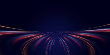 Modern vektör tasarımları, dijital yollar veya geometrik duyarlılığa sahip soyut teknoloji arkaplanları için ideal hız ve geleceksel hareketi sembolize eden parlak, akıcı neon ışık eğrisi